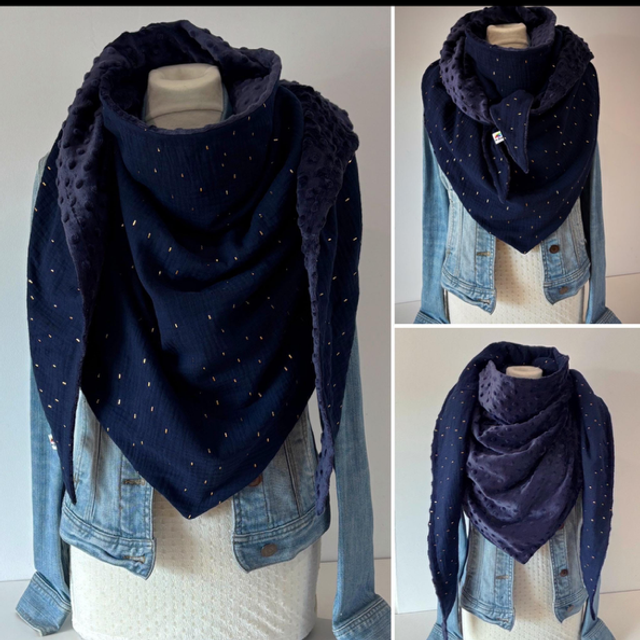 Maxi Chèche Happy confettis bleu marine doublée en polaire minky bleu marine 