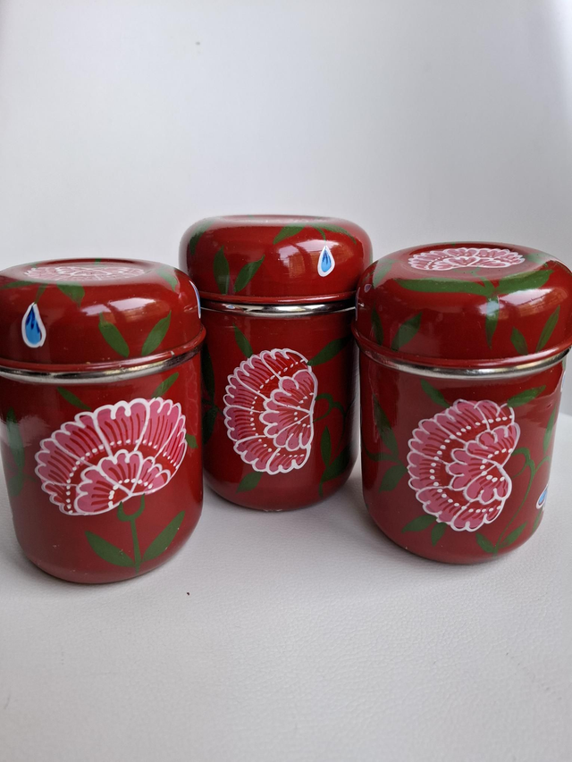 Set de 3 boites en inox Rouge