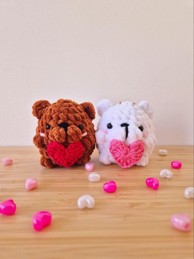 Saint Valentin - Strap Mimi animaux in love - Oursons blanc et brun (par paire)