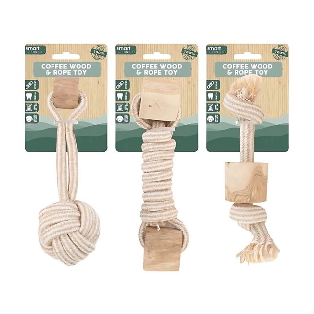 WufWuf - Natural Coffee Wood &amp; Rope Chew Toy