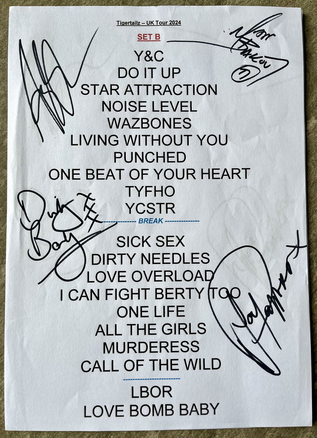 Signed  Set list B (Birmingham/Newcastle) UK Tour 2024