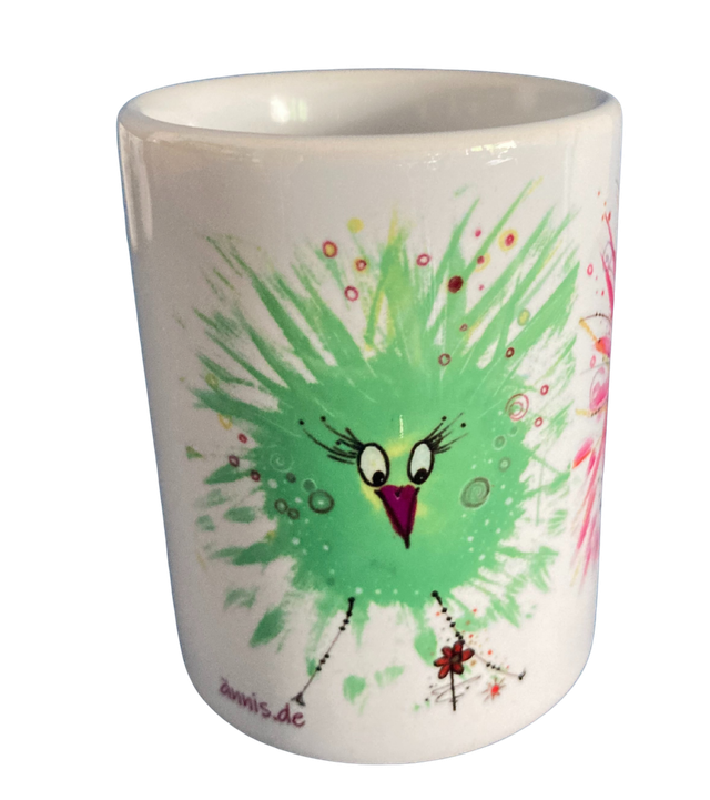 Keramiktasse "Puschelvögel"