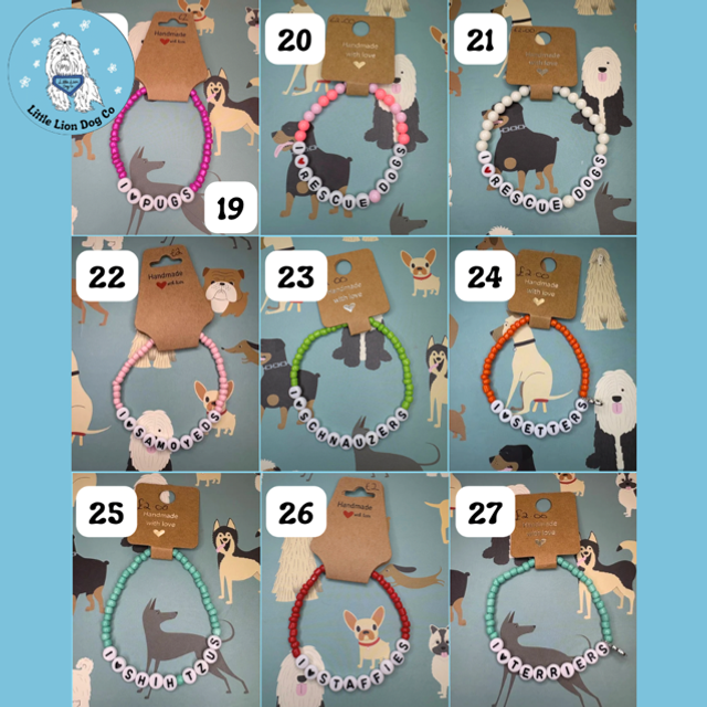 Handmade I Love Dog Breed Bracelet