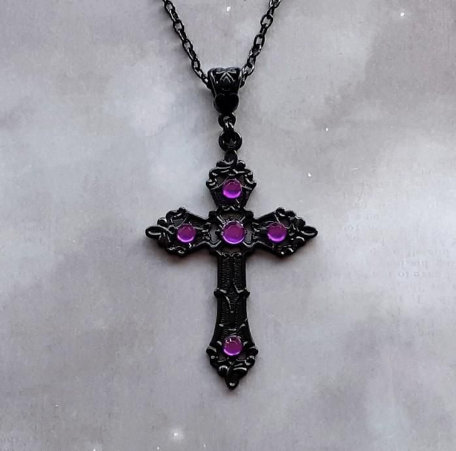 Black and Purple Cross Necklace 