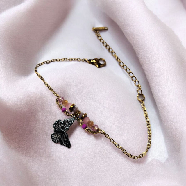 Bracelet acier inoxydable rose et violine et doré