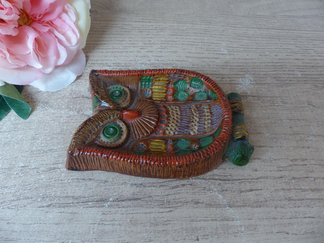 Figurine Hibou Vide-Poche / Cendrier Coloré – Céramique Espagnole Vintage – Ceramica Convento Jesus Maria Aracena - Déco Bureau ou Salon