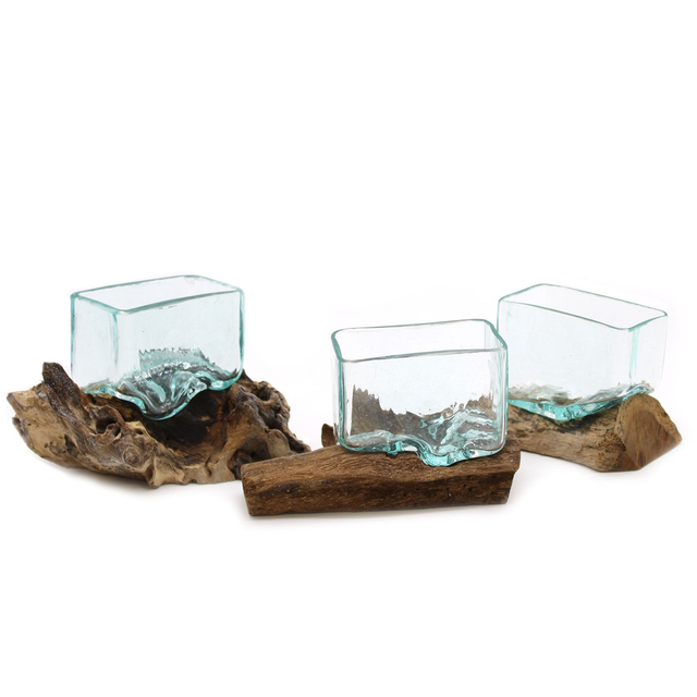 Verre soufflé sur bois - Bol rectangulaire - Petit (20)