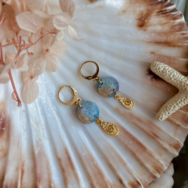 Circular Huggie Hoop Earrings with Swirl Charms