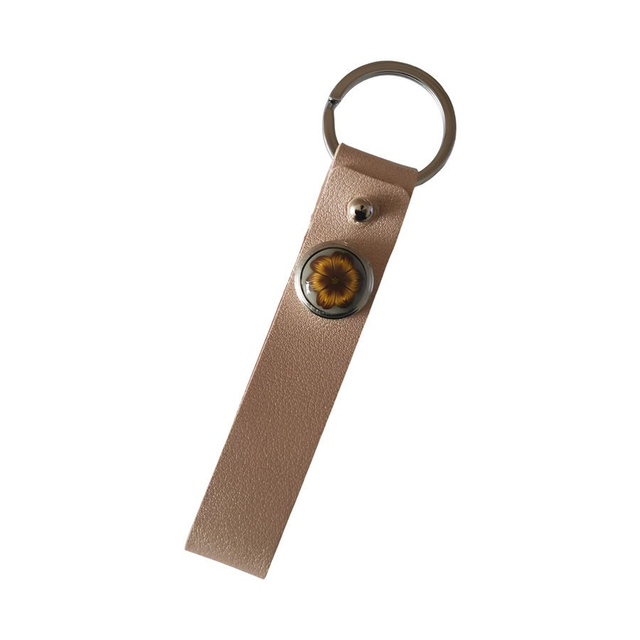 Porte-clés simili cuir long mordoré fleur marron