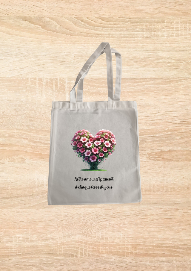 Sac fourre tout motif cœur fleuri fleur rose