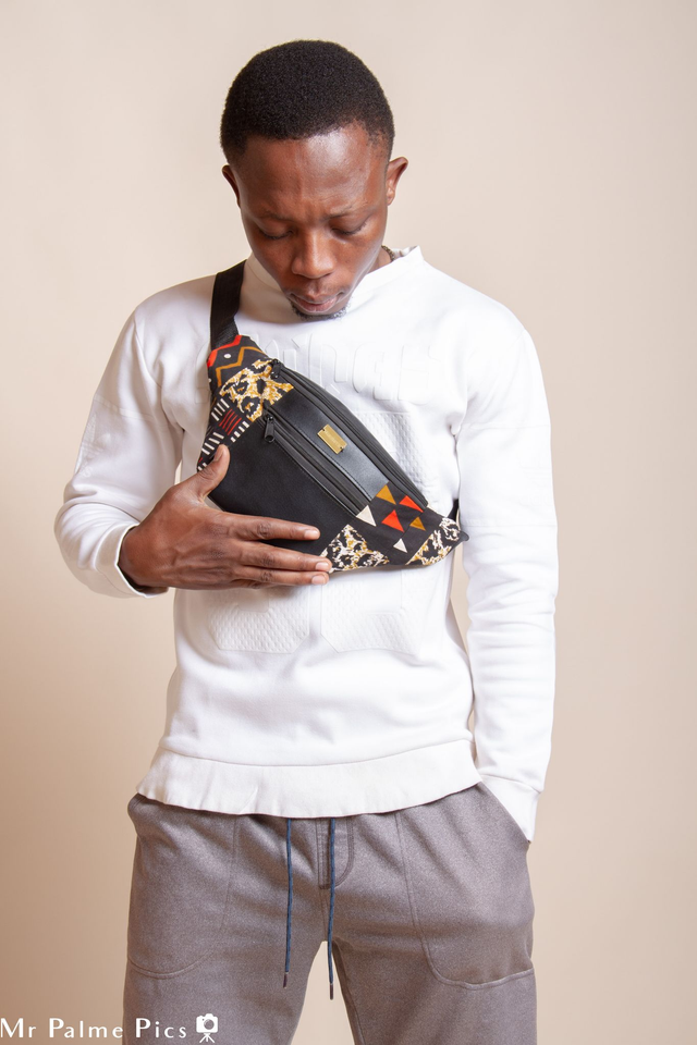 Sac banane en similicuir et wax