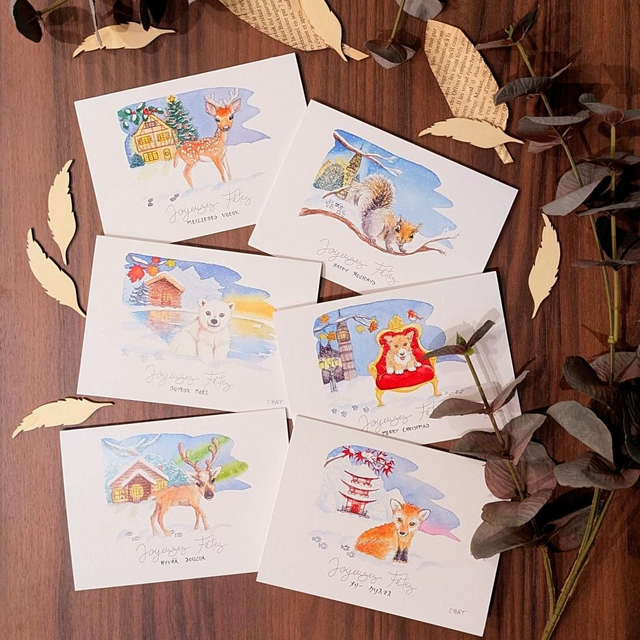 Cartes Joyeuses Fêtes Les bébés animaux de Noël du monde