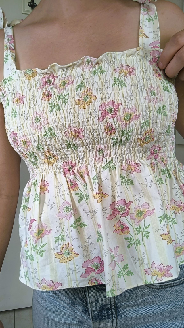 Top à smocks fleurs roses - Taille 1