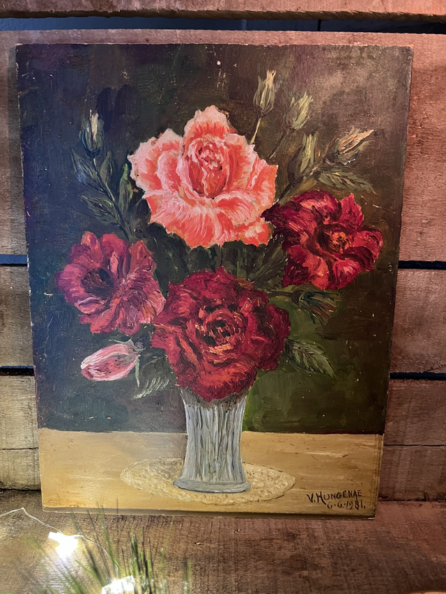 LISIANTHUS - La petite peinture à l'huile sur plaque de bois