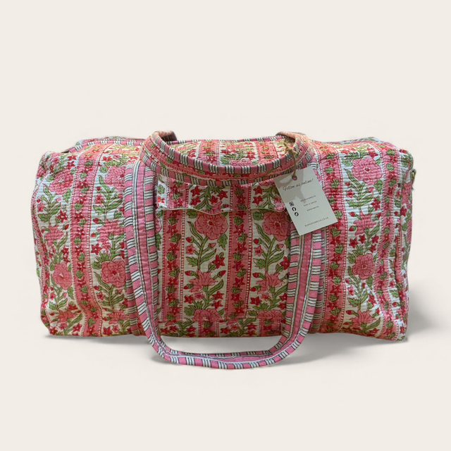 Striped Pink Floral Duffle Bag