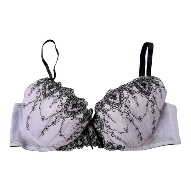 Purple + black embroidered Japanese Bra UK 32B   