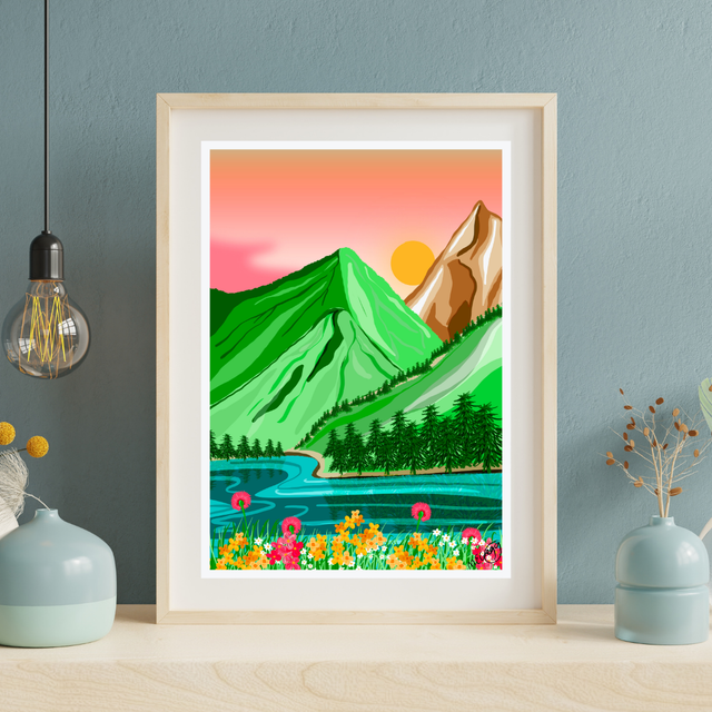 Lake District, Sunset Colourful Art Print by Marie Gregg