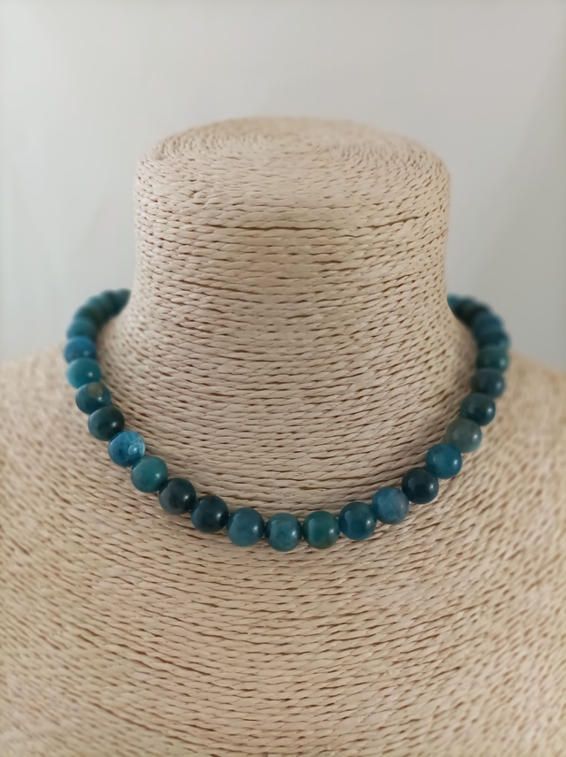 Apatite Bleue / Collier de Perles en 8 mm / Boules en Pierres Naturelles Rondes et Polies