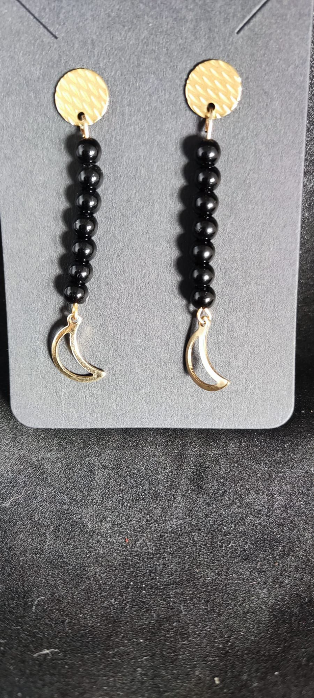 Boucles d’oreilles en obsidienne – Lune dorée