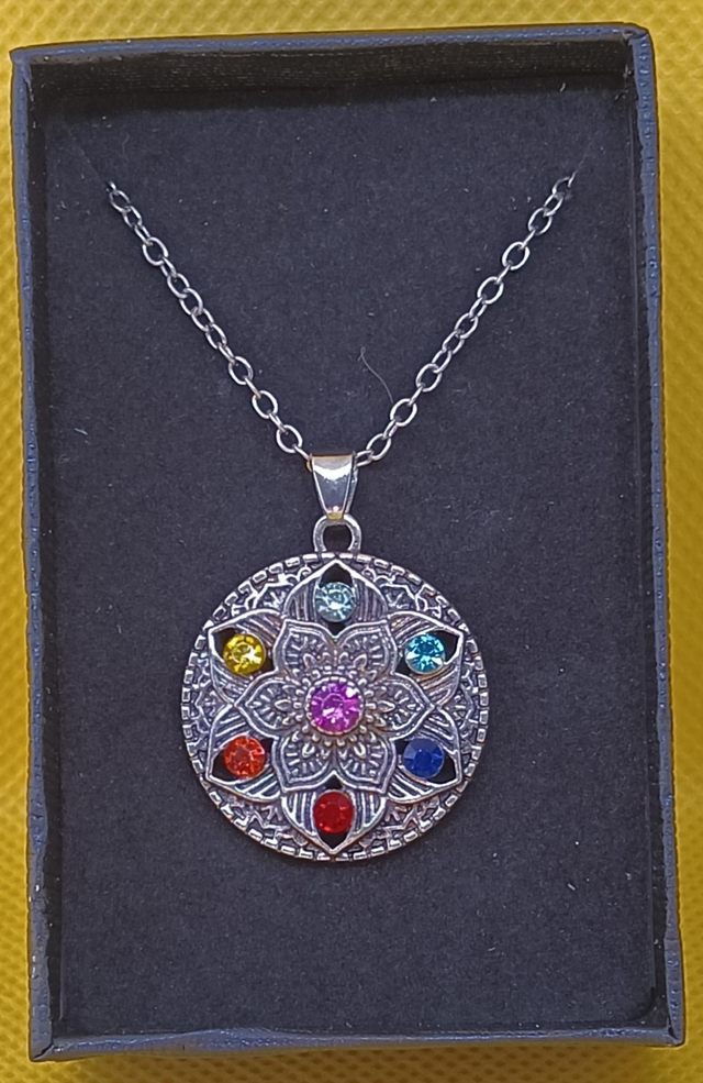 Tibetan Silver Chakra Lotus Flower Pendant Necklace.