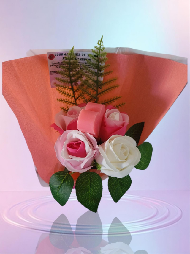 Bouquet roses de savon rose et blanc