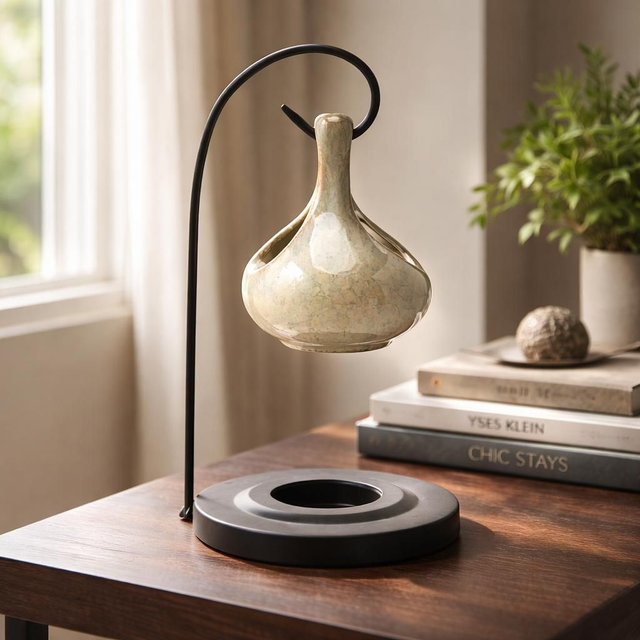 "Beige pastel" - Brûleur huile &amp; Fondant - Métal et céramique 