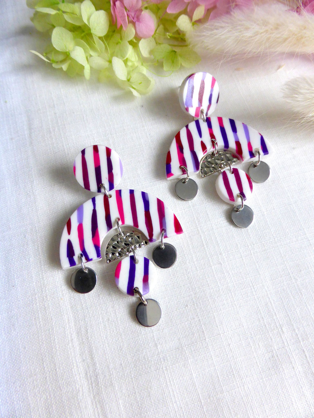 Boucles d'oreilles demi-donut - Pluie de couleurs 