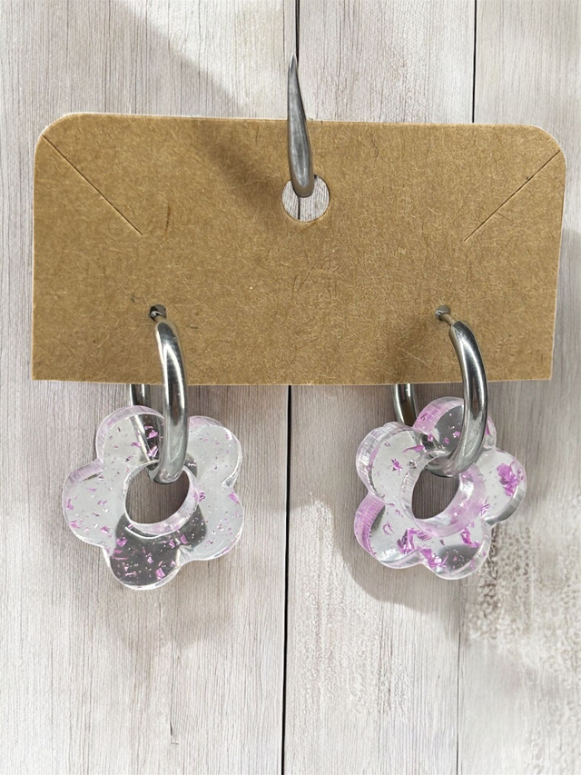 Boucles d'oreilles fleurs résine époxy