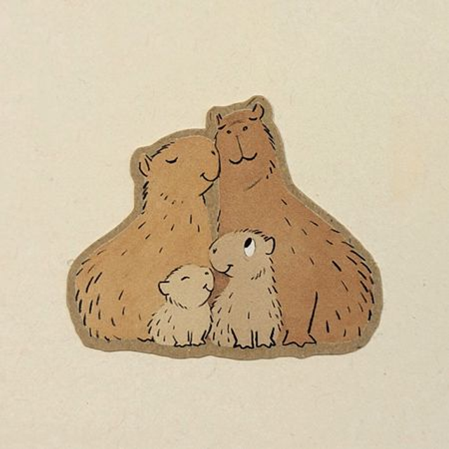 Capybara family kraft paper sticker