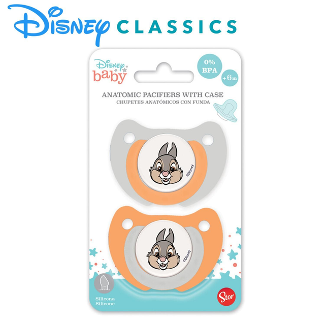 2 CHUPETES TETINA ANATOMICA SILICONA +6 M C/FUNDA CLASSIC DISNEY