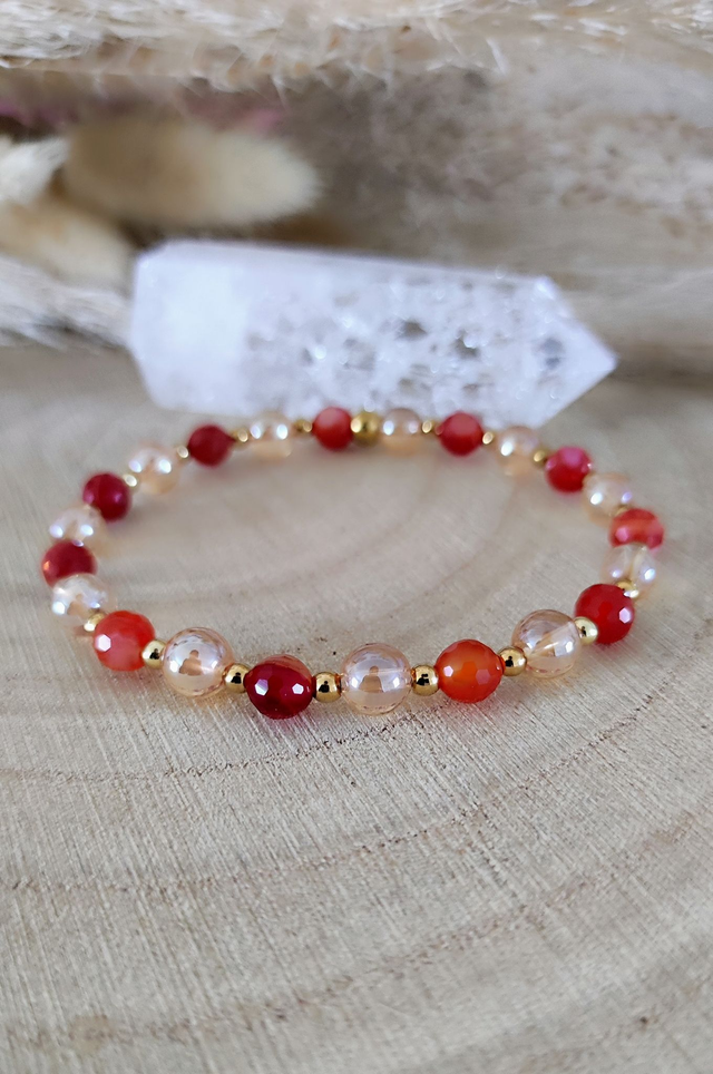 Bracelet Cornaline facettée et Quartz Aura "Pensées positives" 