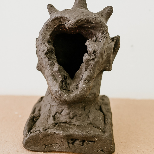 Black Stoneware Ceramic Art Figurine Sculpture. Handmade