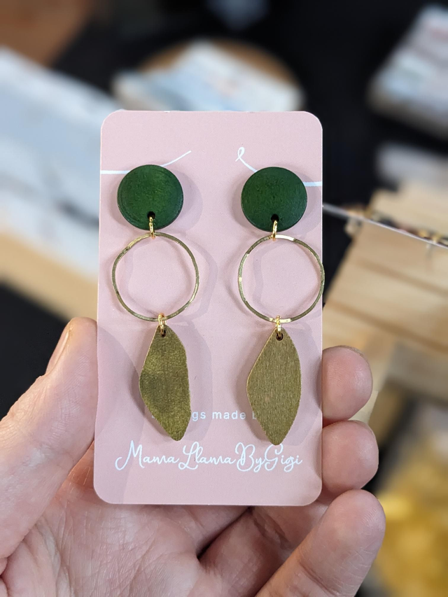 Green and Gold Leaf Earrings
