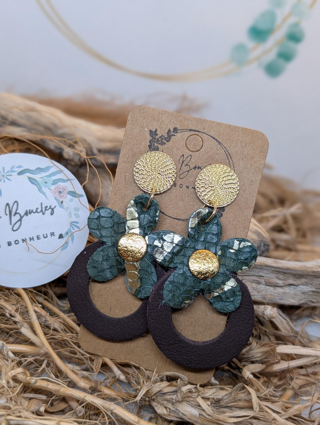 Boucles d'oreilles baby Marguerite kaki doré bm1122