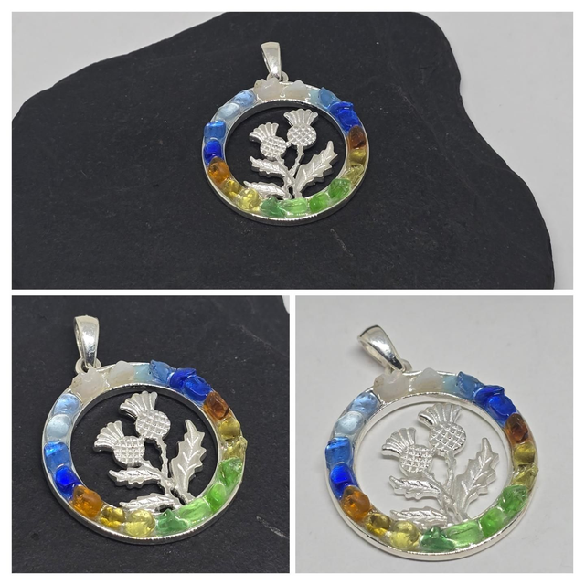 Sterling Silver Scottish Seaglass Thistle Pendant