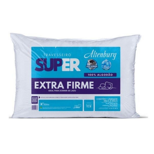 Travesseiro Super Extra Firme - 48cm x 68cm - 100% Algodão - Recheio 100% Fibra de Poliéster - Altenburg
