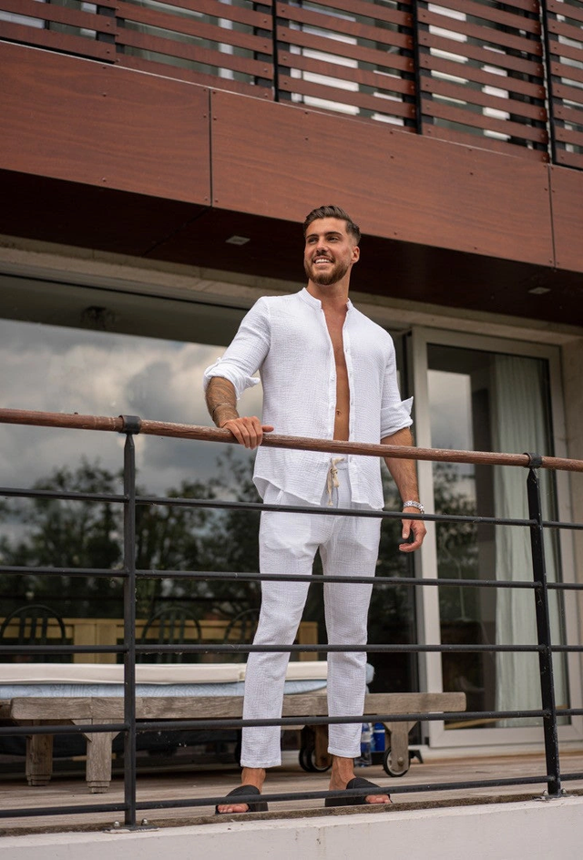 ENSEMBLE DÉCONTRACTÉS CHEMISE PANTALON EN GAZE DE COTON HOMME FRILIVIN