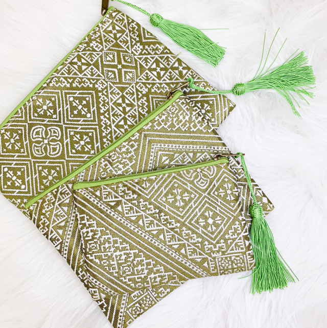 Set de 3 pochettes berbères vertes 