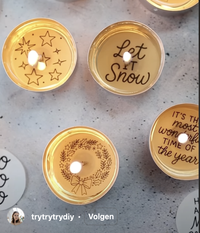 Enkel leverbaar in nov-dec: Kerst theelichtjes (10 stuks- willekeurige kersttekening in de theelichtjes)