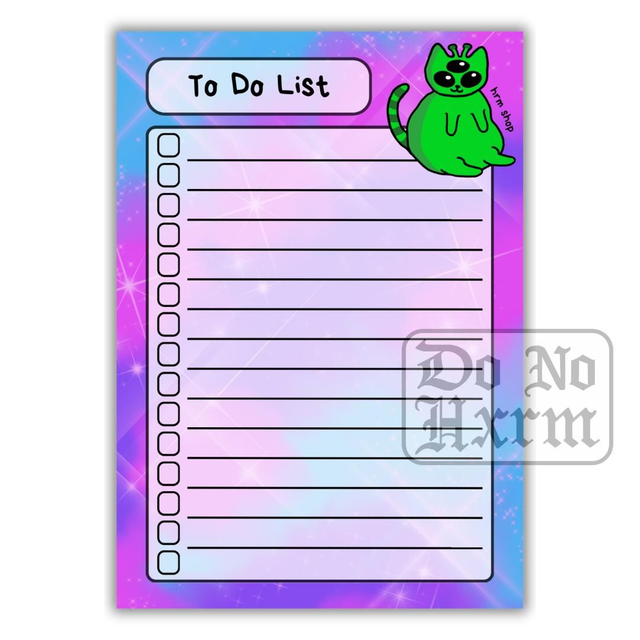 To Do List Green Alien Cat A6 Notepad