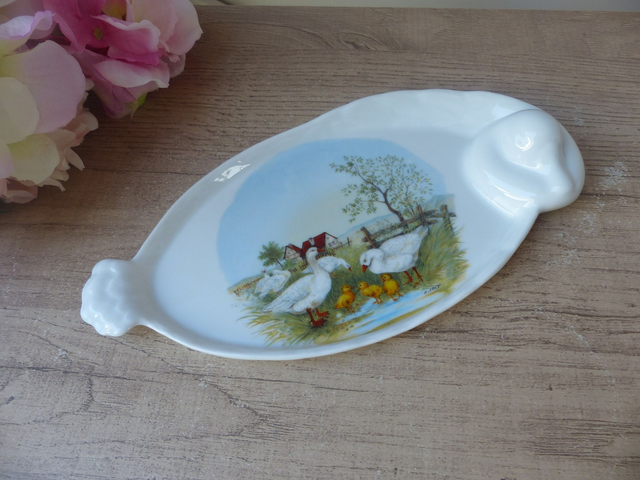Plat de Service Limoges Vintage - Décor Oiseaux et Canards, Idéal Foie Gras et Maison de Campagne - Vaisselle Française - Charme Champêtre