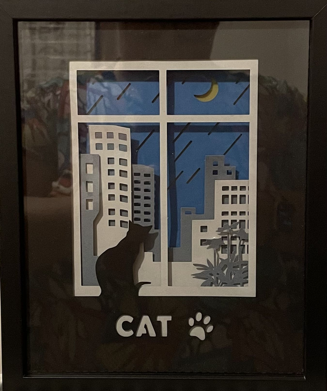 Chat sous la pluie - cadre 3D Lumineux - VENDU