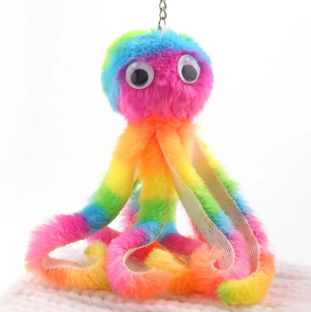 Rainbow Octopus Keyring
