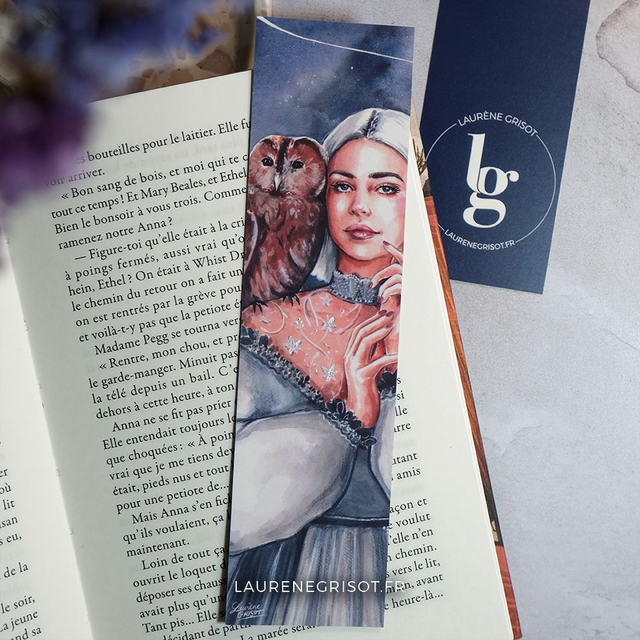 Young woman and owl (bookmark)