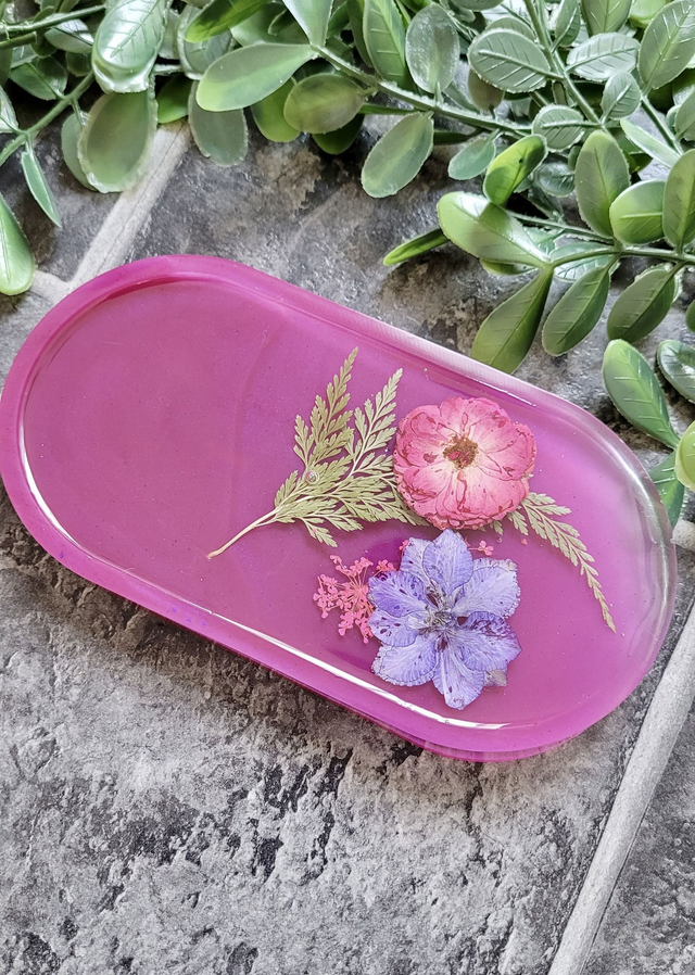 Trinket Tray - Purple Floral - Dried Flowers