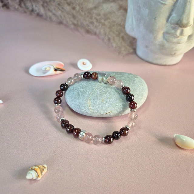 Bracelet élastique SANTA FE - Quartz fraise &amp; Grenat Hessonite