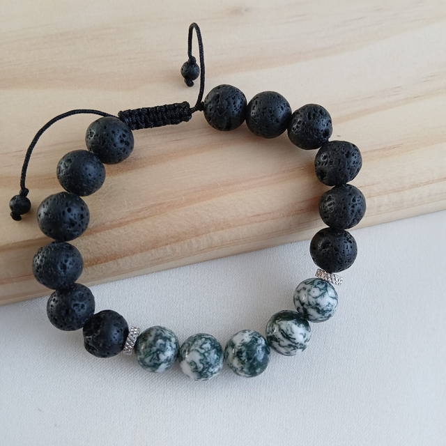 Heren armband Boomagaat en Lavasteen (2.006)