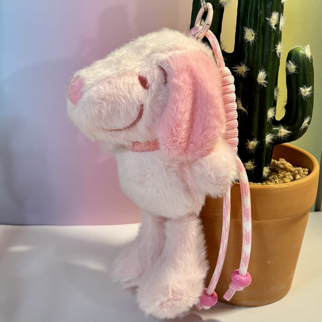 Snoopy inspired plush pendant keychain pink design