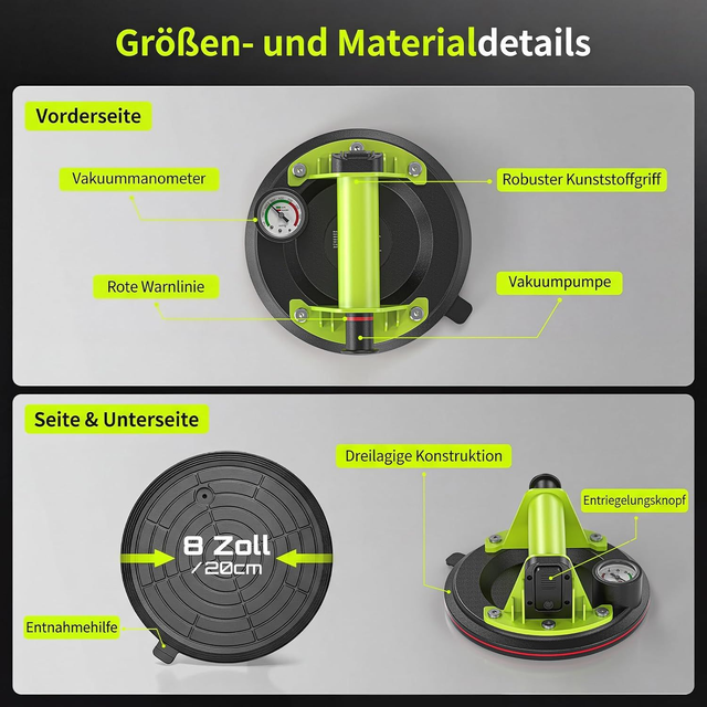 Taskstar Vakuum-Saugheber – 2er-Set, 20 cm mit Manometer