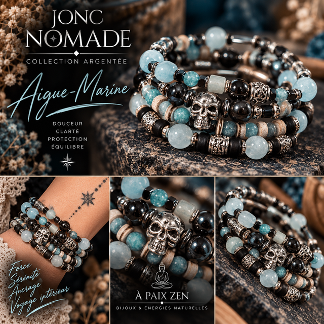 Jonc NOMADE Aigue marine argenté